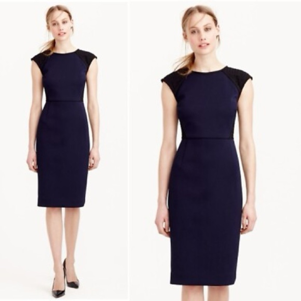 J. Crew Navy and Black Midi Dress